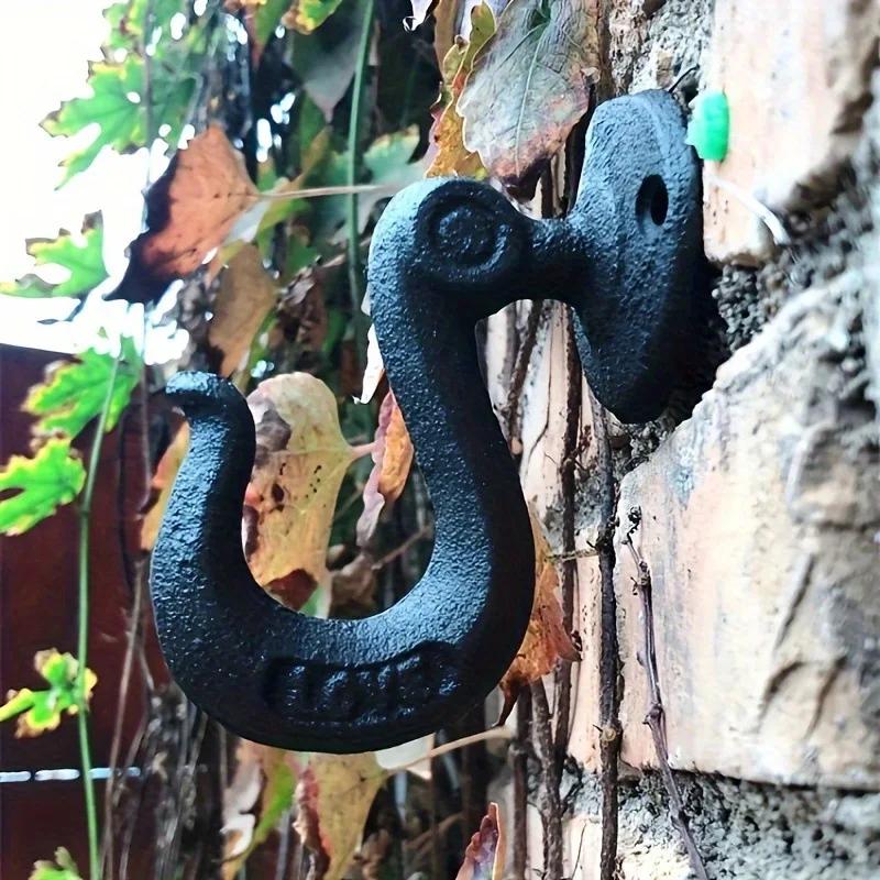 Vintage Garden Cast Iron Hook Metal Practical Wall Mounted Flowerpot Basket Black Wrought Iron Hook Wall Decoration