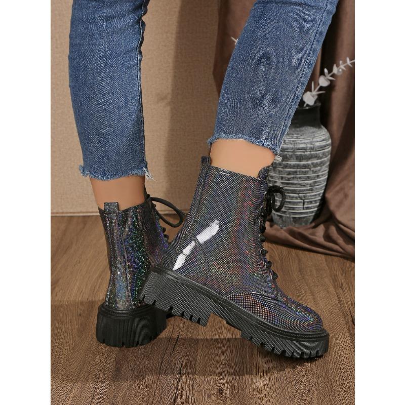 Thick-soled Lace-up Martin Boots 2025 Winter New Plus-size Round Toe Slimming British Style Colorful Boots for Women