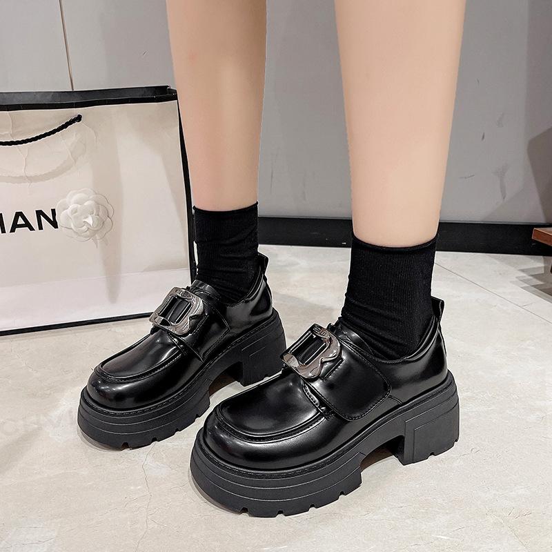 

Thick heel Mary Jane loafers heightening new skirt 2025 British style retro with spring and autumn platform small leather shoes women 35 чёрный