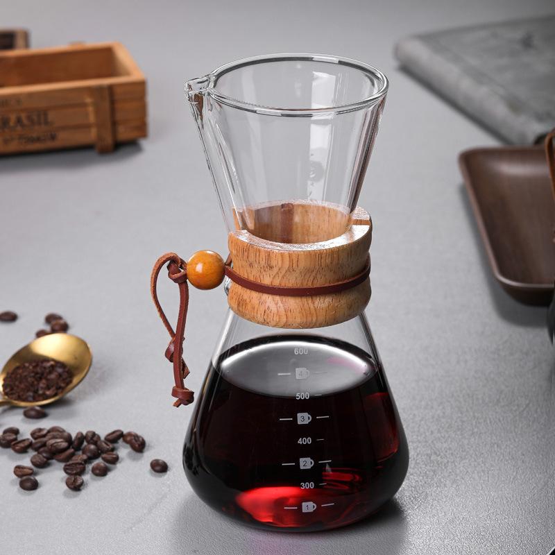 High Temperature Resistant Glass Hand Brewed Coffee Pot Capacity 400-800 Ml Filter Double Layer Design