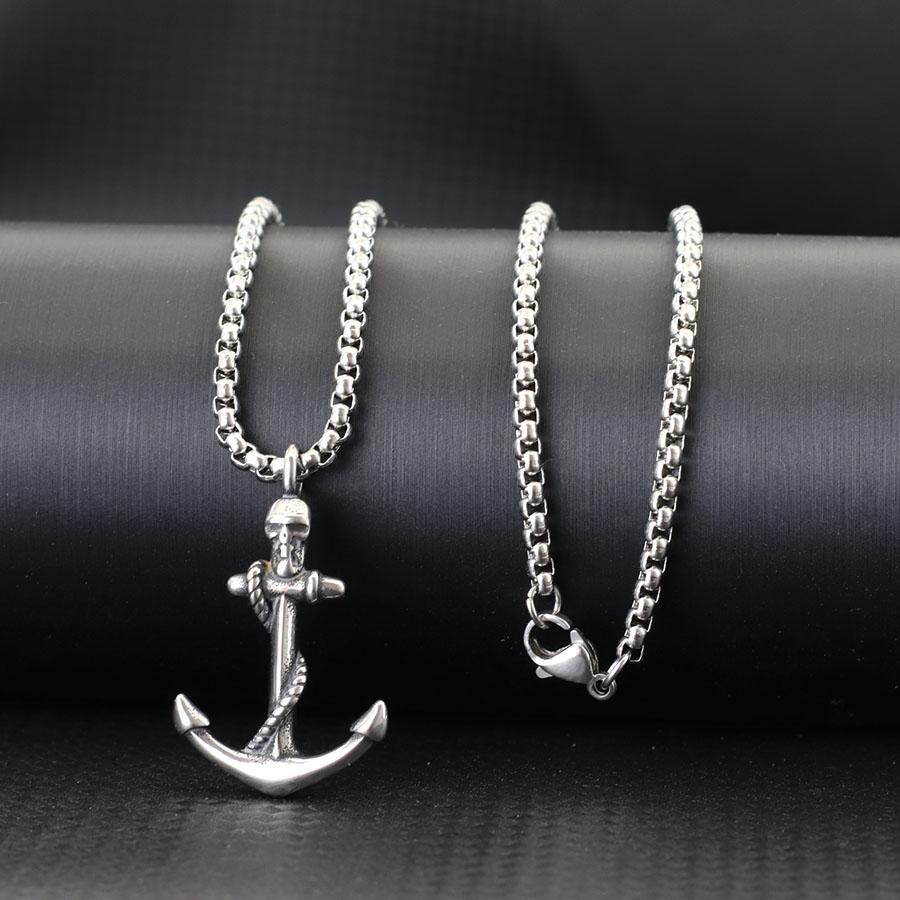Stainless Steel Nautical Anchor Necklace for Men 60cm Long Fishhook Skull Arrow Pendant Beach Jewelry