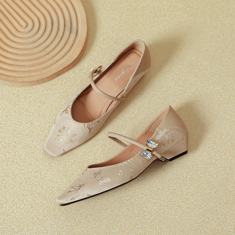 Women's shoes with heels single shoes square head Mary Jane shoes 2025 new spring and autumn Huizhou women's shoes with low heels