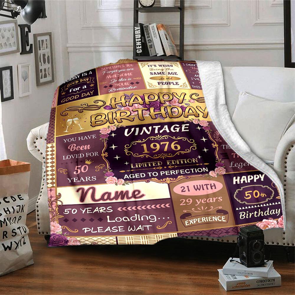 Happy 50Th Birthday Blanket Customize Your Name Warmthful Decor Perfect For Sofa Couch Office Bed Picnics For All Occasions Stylish Decor Perfect Gift