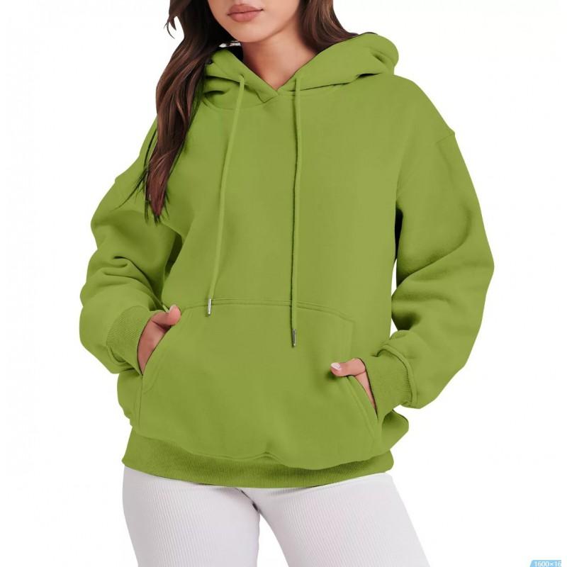 Womens Solid Color Hooded Sweatshirt Casual Loose Fit Long Sleeve Top