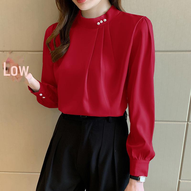 Women's Satin Chiffon Shirt - Stylish Long Sleeve with Beaded Detailing, 2023 Spring Design.