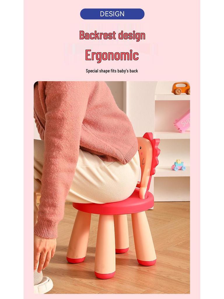 Dragon Dinosaur Backrest Kids' Chair - Thickened Plastic Cartoon Stool