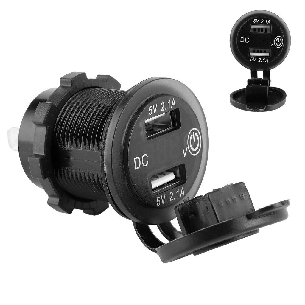 Dual USB Car Charger Lighter Socket Car Modification with Voltmeter 1224V 2.1A+2.1A(Blue Indicator )