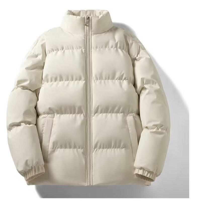 Unisex Solid Color Stand Collar Cotton Puffer Jacket - American Style, Loose, Warm, Trendy Autumn/Winter Coat