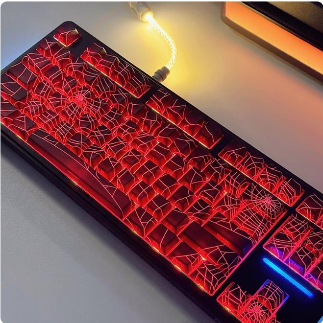 Spider Web Keycaps Side Print Shine-Through, PBT OEM Profile for 67/84/87/98 Key Custom Mechanical Keyboard