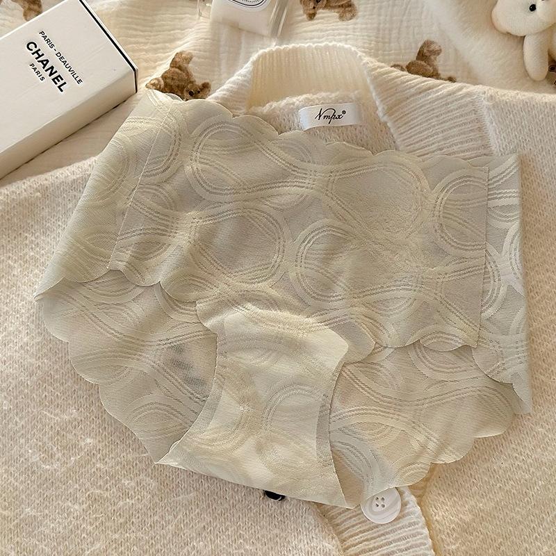 Damen Sommer Dünn Sexy Spitze Mesh 7A Antibakteriell Ohne Abdrücke Mittelhoch Taillierte Dreiecksslips