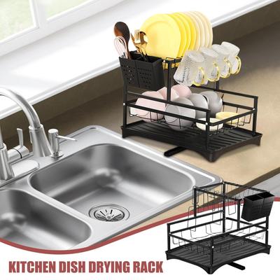 Dish Drying Rack For Kitchen Counter Space-Saving 2-Tier Dish Rack Pot Lid Drainer Organizer Stand Heavy Duty Utensil Holder For