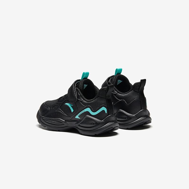 Anta Kids Synthetic Leather Fashion Versatile Lightweight Shock Absorbing Low Top Running Shoes Kids sneaker Black Green A12449977N-3