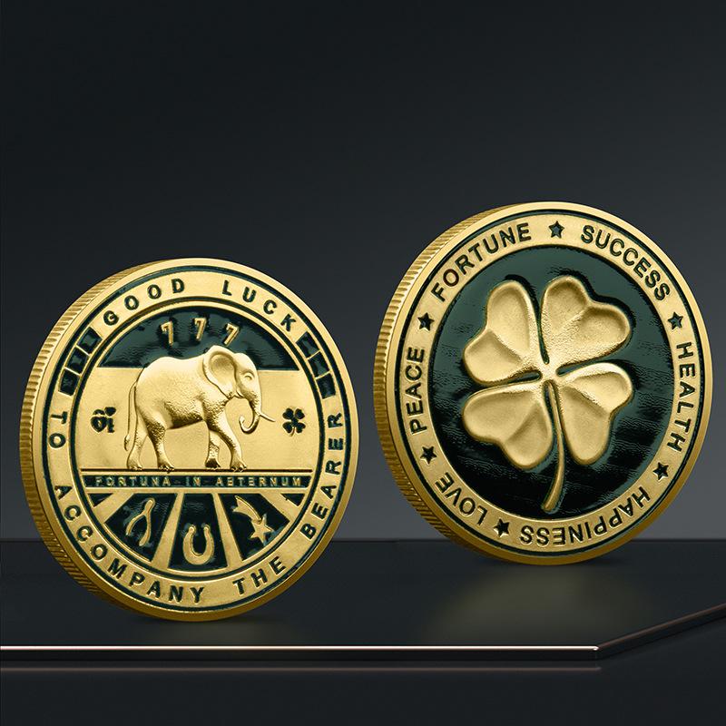 

Lucky Four Leaf Clover Painted Coin 4Cm Round Metal Souvenir Challenge Commemorative Coin For Home Decor золотий