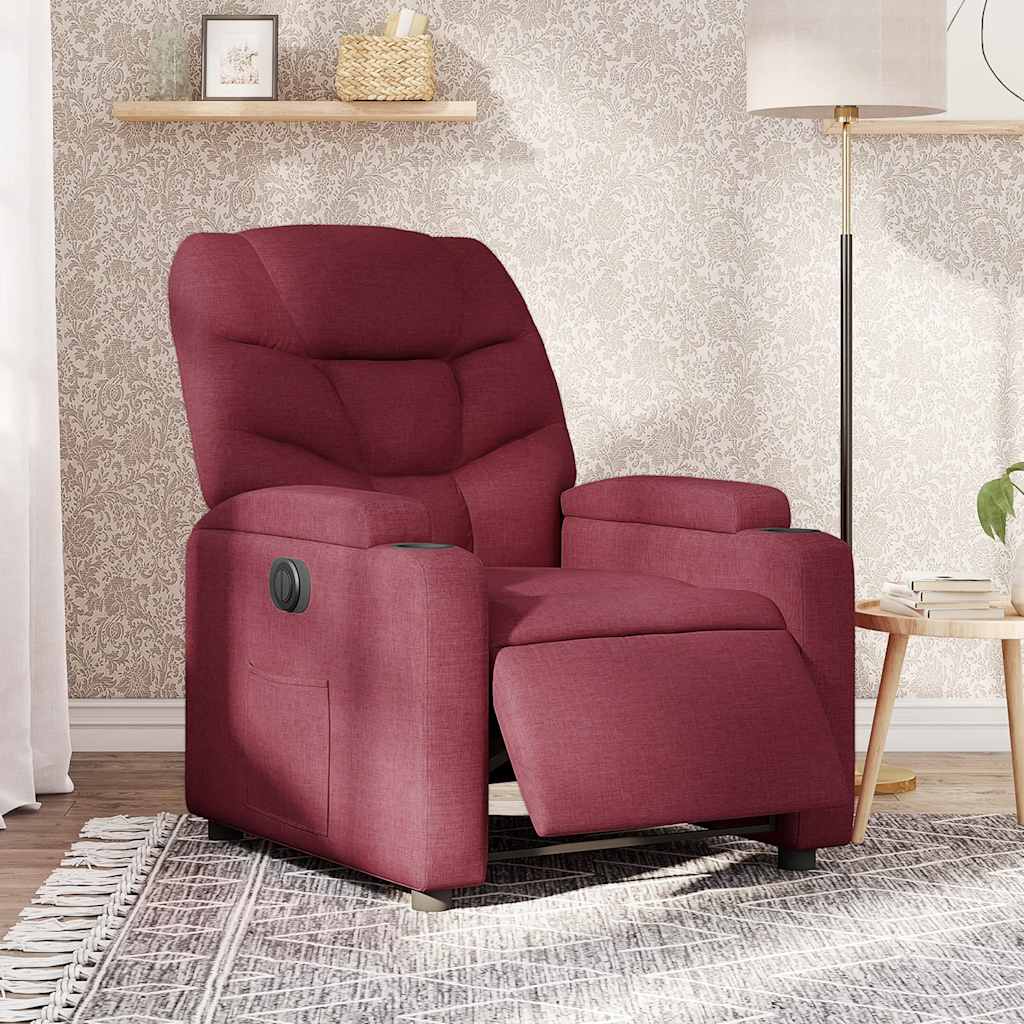 Electric Recliner Chair Wine Red Fabric
