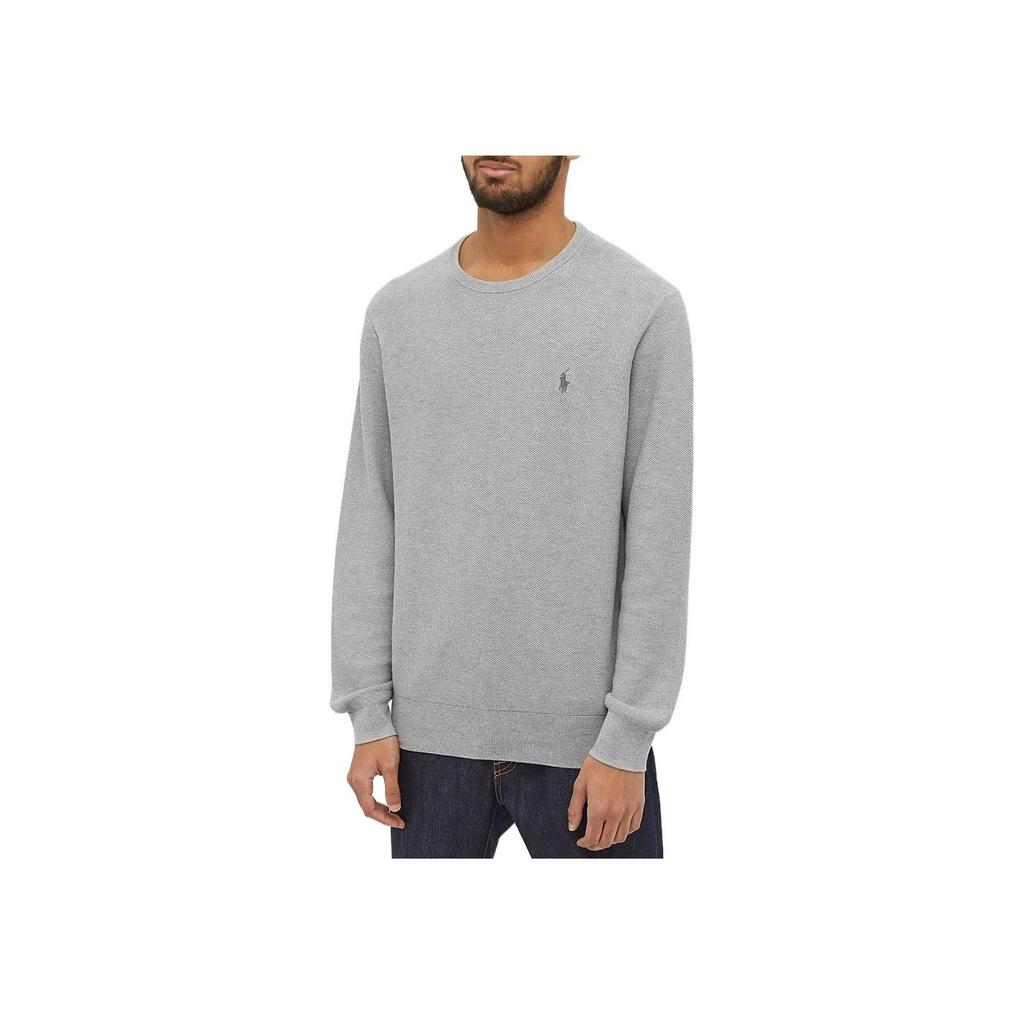 Polo Ralph Lauren SW22 Jednolity Sweter z Długim Rękawem i Haftowanym Logo Męski Sweter Szary 710680593010