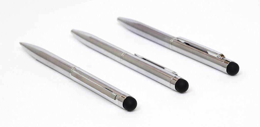 Grained Leather Pencil Case Moss Green Smartphone Touch Short Metal Rotary Ballpoint Pen Set SASMG-9A094A