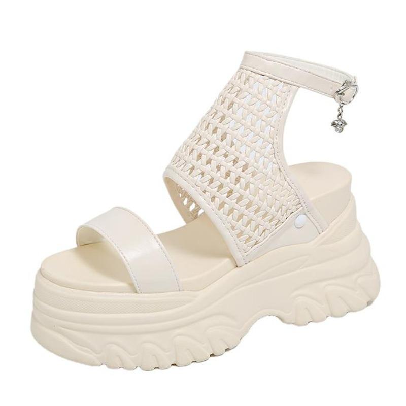 Fashion 9.5CM Women Summer Sandals Open Toe Woven Platform Wedge Sneakers Slippers 2025 Women Casual Shoes Beach Sandálias Das Mulheres