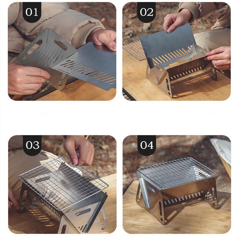 Acampamento ao ar livre Mini Churrasqueira Portátil Dobrável Tipo Cartão Fogão Churrasqueira