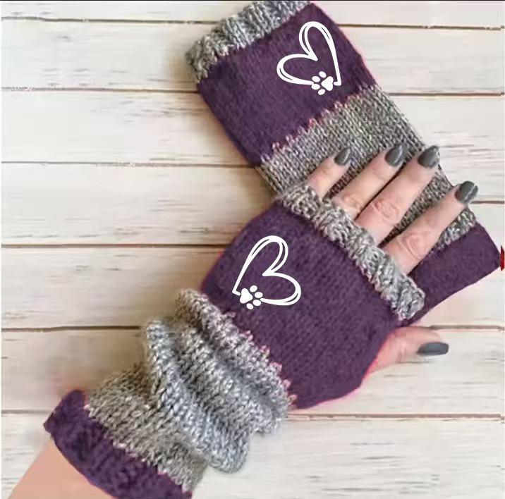 

Winter Cycling Patchwork Embroidery Knit Gloves for Men and Women One Size