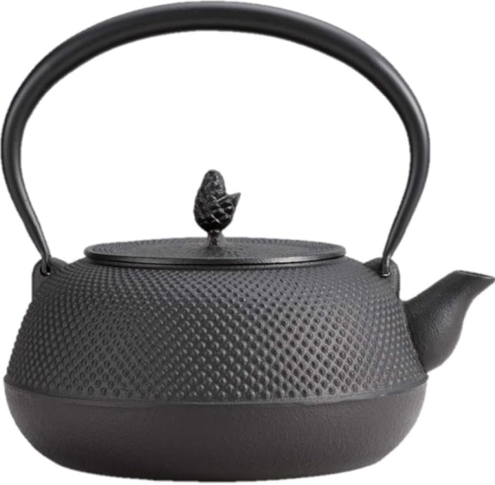 Iwachu Iron Kettle, 18-inch, Round and Flat, IH Compatible, Black Finish (Kamayaki), 1.7L, Nanbu Ironware, 11721