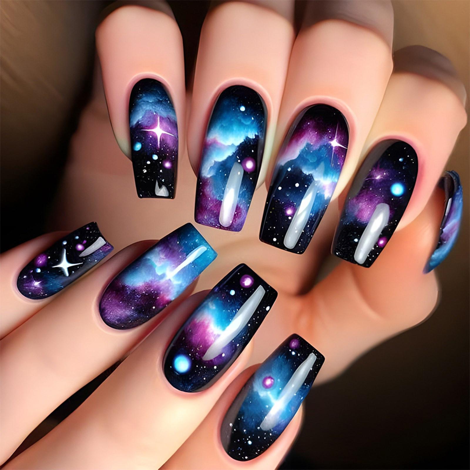 

24 шт. Star Cloud Press On Nail Square False Nail Style Acrylic Nail Glossy Full Cover Stick on Nail for Woman