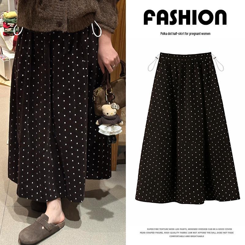 Mid-Length Polka Dot Maternity Skirt - Autumn/Winter 2025 Japanese Retro Style
