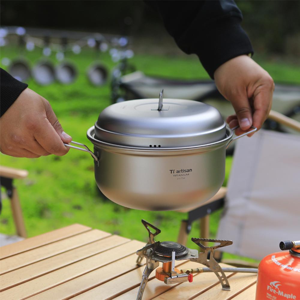 Titan-Dampfgarer, Suppentopf-Set mit Deckel, Outdoor-Camping, Suppen-Dampftopf, Pfanne, Mess-Set