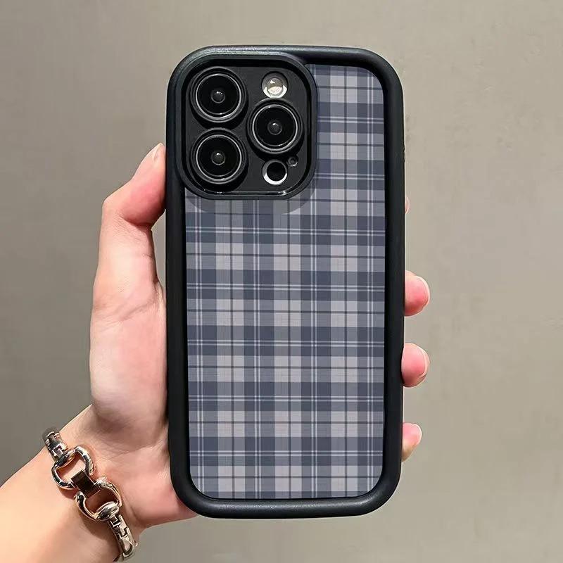 Retro Karomuster Anti-Fall Handyhülle für iPhone 16 15 14 13 12 11 17 Pro Max 16 Plus 17Air Weiche Silikonhülle Coque Geschenk