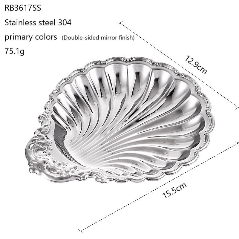 Vintage Dessert Plate Silver Color Shell Shape Embossed Food Tray Embossed Details Decorative Shell Shaped Dish Home Decoration