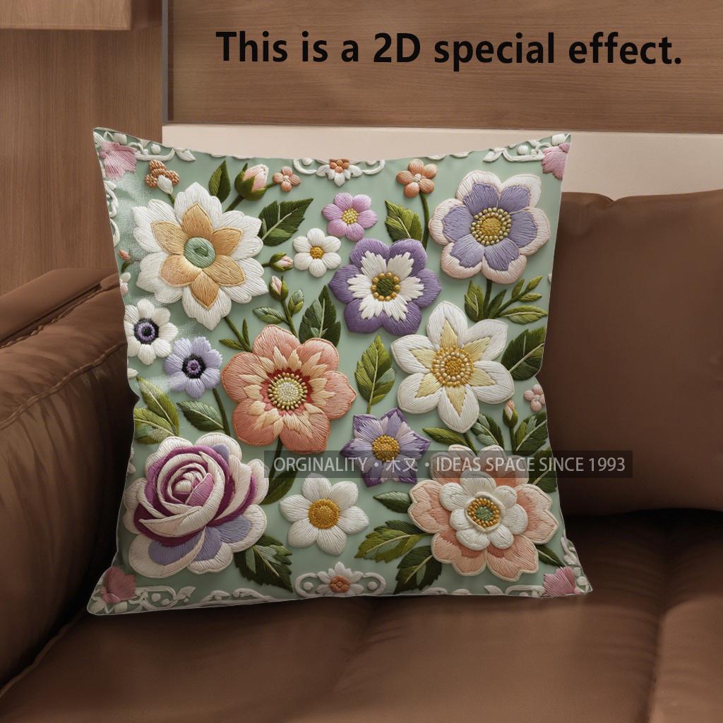 2D Vintage Floral Embossed Style 3D Print Throw Pillow Covers Pattern Cushion Cover Suitable For Sofa Bedroom Car Pillow Cover
