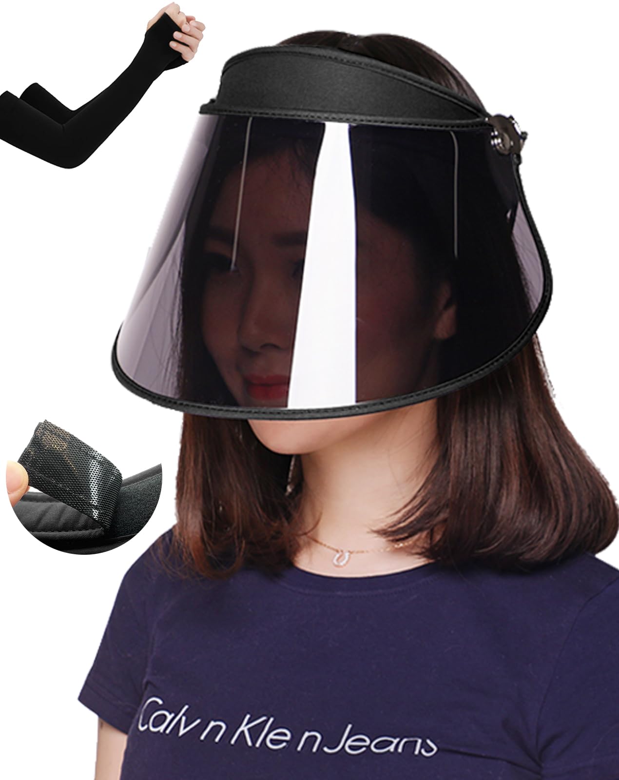 

GOKEI Солнцезащитный козырек с накладками Замена УФ Широкие рукава Солнце Солнце УФ Солнце Солнце Черный Женский Потоотводящий (2 накладки), Защита, Поля, В комплекте, чёрный