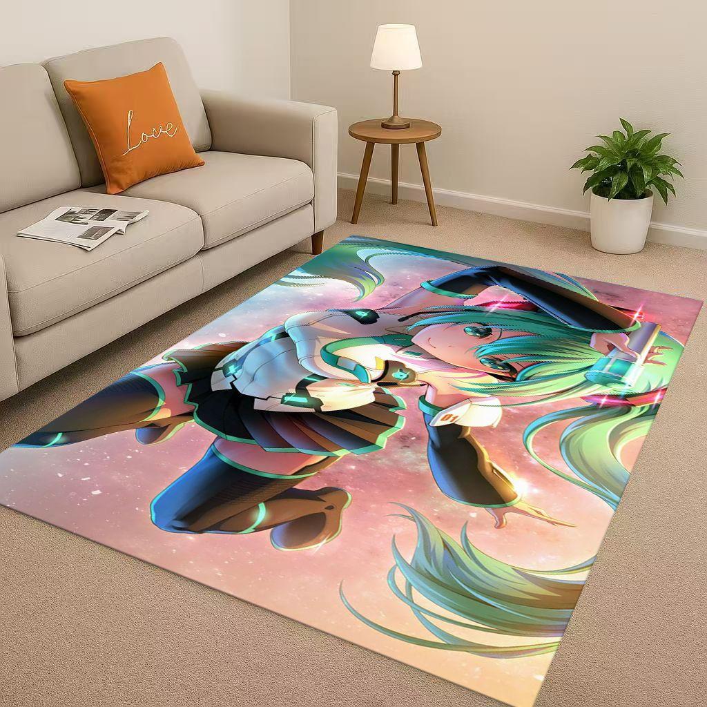 3D Kawaii M MIKU Music Cartoon Girl Living Room Non Slip Area Rug Carpet for Bedroom Playroom Sofa,Easy Clean Home Decor Doormat