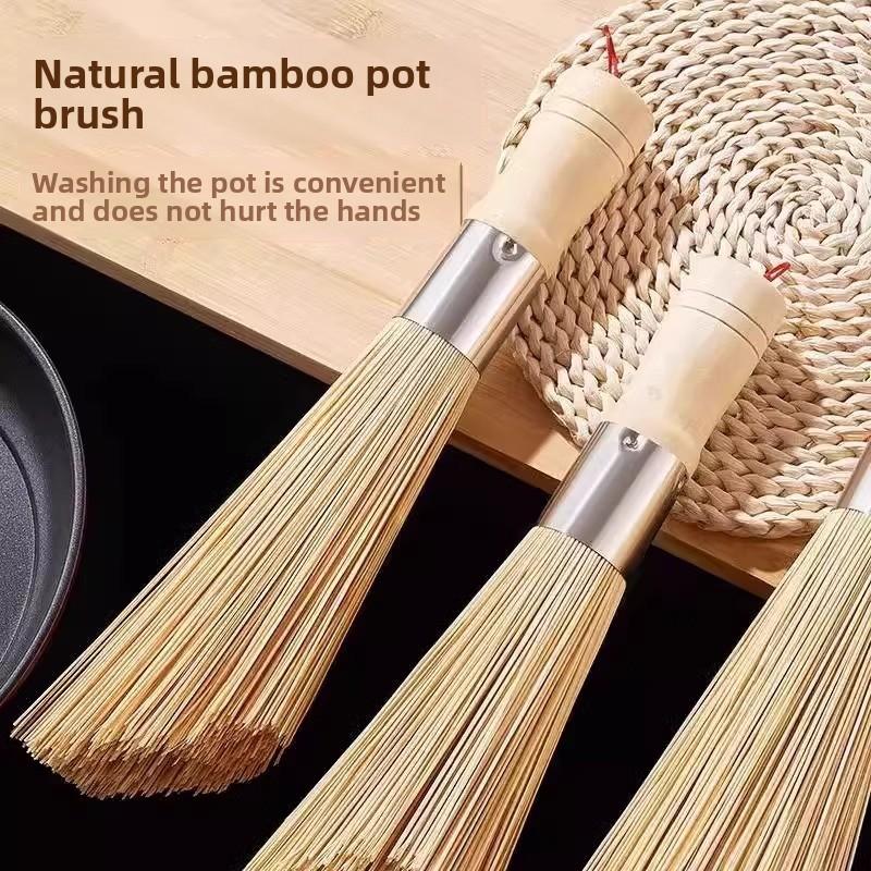 Bamboo pot brush, solid wood handle, kitchen household pot and bowl brush artifact, pot washing bamboo brush, pot washing cleaning brush