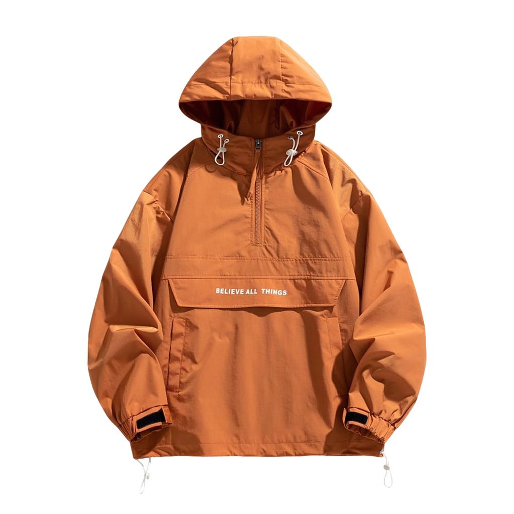 Pánská mikina s kapucí a polovičním zipem s potiskem písmen, ležérní střih, dlouhý rukáv, na jaro a podzim, módní pánský svrchní oděv pro každodenní nošení