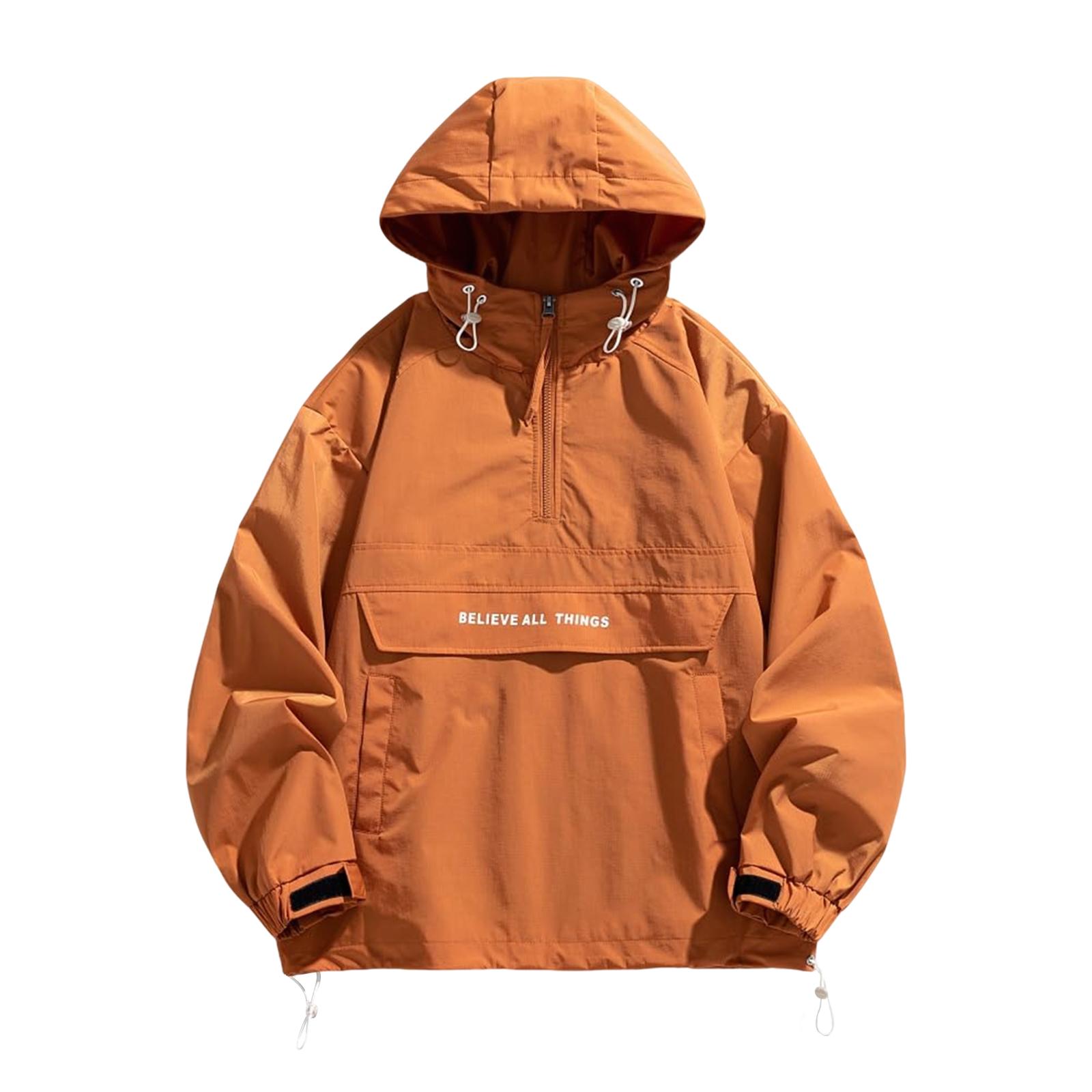 

Мужская толстовка с капюшоном на молнии до середины, с принтом букв, повседневного кроя, с длинными рукавами, для весны и осени, модная мужская верхняя одежда для повседневной носки L шафрановый