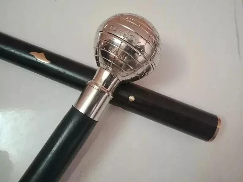 

Designer Globe Shape Brass Nickle Plated Handle Wooden 3 Fold Walking Stick серебряный