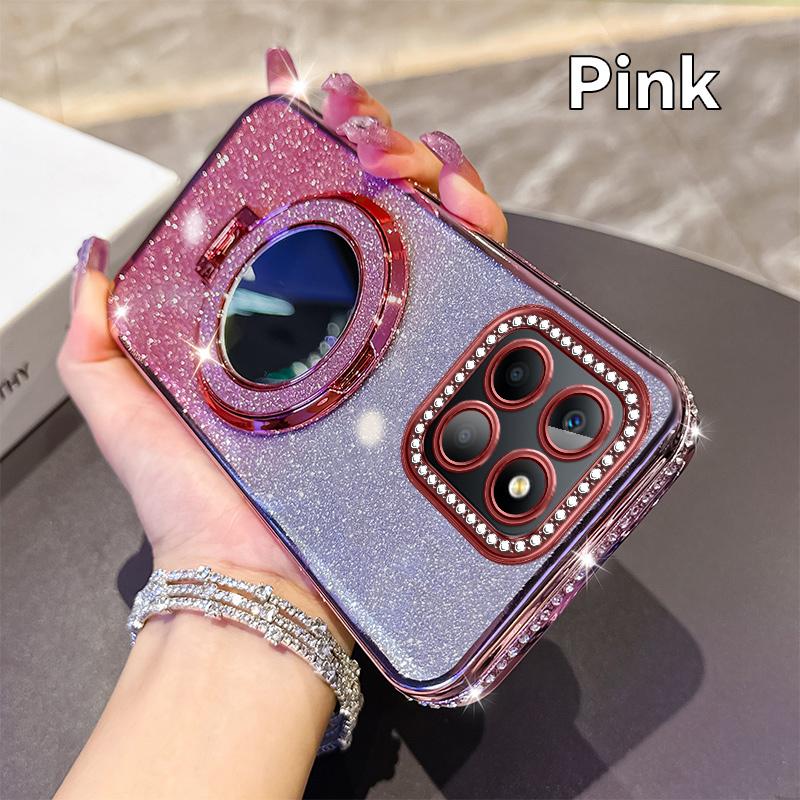 Diamond Glitter Magsafe Mirror Magnetic Holder Case For Huawei Honor X9A X9B X50i X9C X60 Pro X8A X8B X7B X7C X8 5G Soft Cover