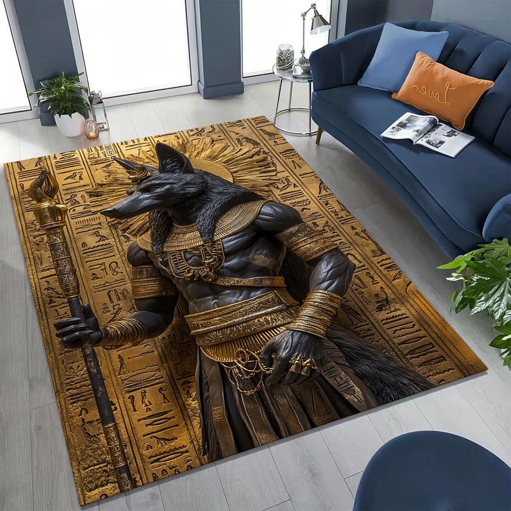 Ancient Egyptian God Dead Anubis Pharaoh Tutankhamun Mask Rug Carpet for Bedroom Living Room Sofa Doormat Decor,Non-slip Mat