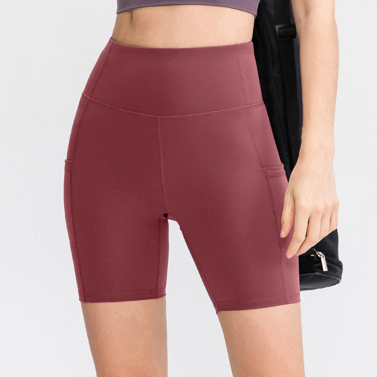 

Байкерские шорты с высокой талией для женщин-спортивные шорты для тренировок, йоги, тренажерного зала и танцев XL винный