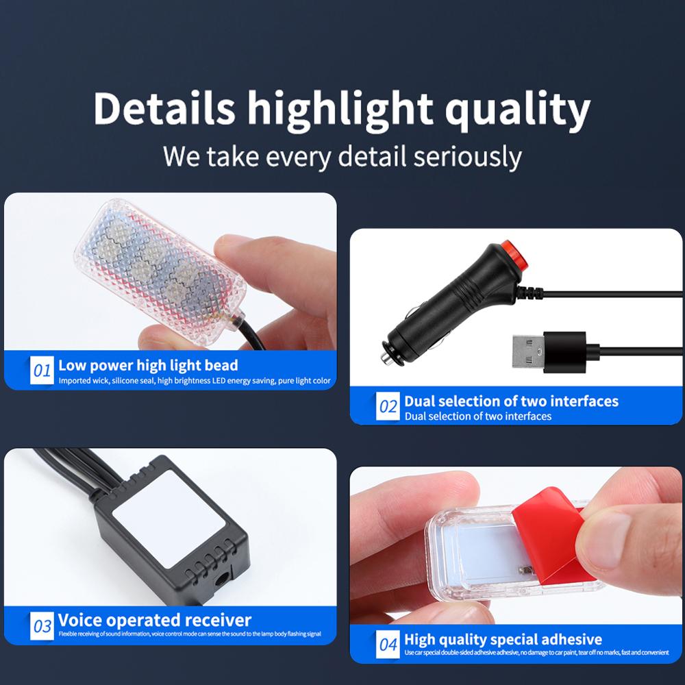Car Interior Ambient Foot Strip Car Atmosphere Decorative Lamp with USB Wireless Remote Music APP Control Auto RGB LED Light