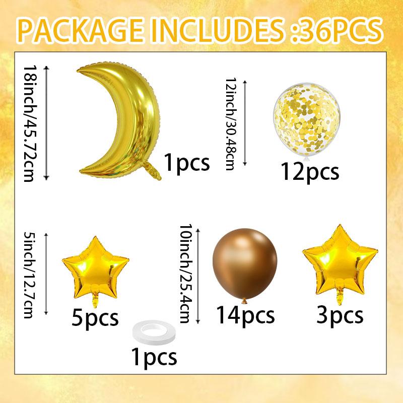 Eid Mubarak Moon and Star Foil Balloons with Latex Balloons Ramadan Theme Party Backdrop Decor Set for Indoor and Outdoor Use