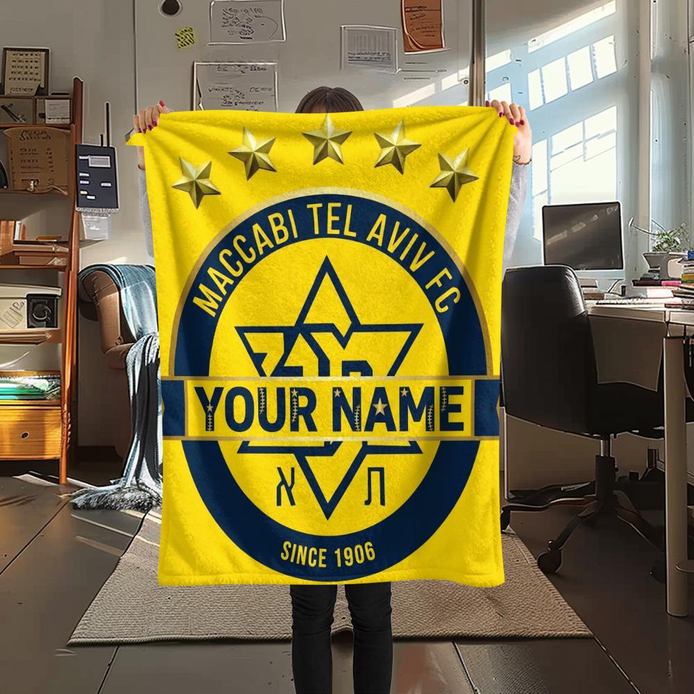 1 Stück Maccabi Fanartikel Benutzerdefinierter Name Gemustert Flanelldecke Geeignet Für Alle Jahreszeiten Für Heimdekoration Wärme Und Komfort Geschenke Feiertagsgeschenk