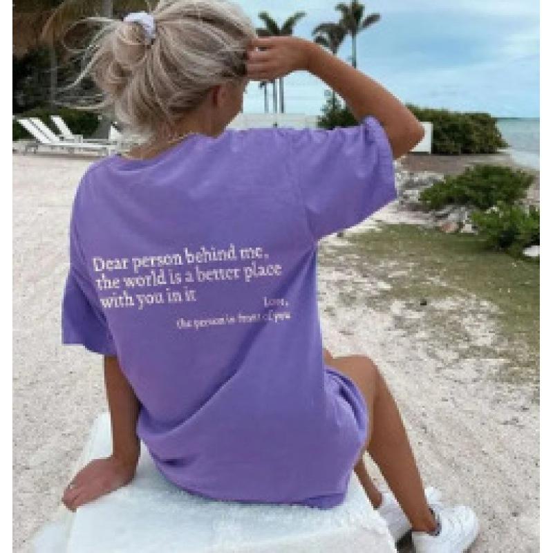 2025 cross-border European beautiful women's top crew neck letter printed cotton short-sleeved T-shirt women's pure cotton top