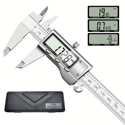 Digital Caliper Stainless Steel Vernier Caliper Digital Micrometer With Large LCD Screen, Easy Switch From Inch Metric Fraction