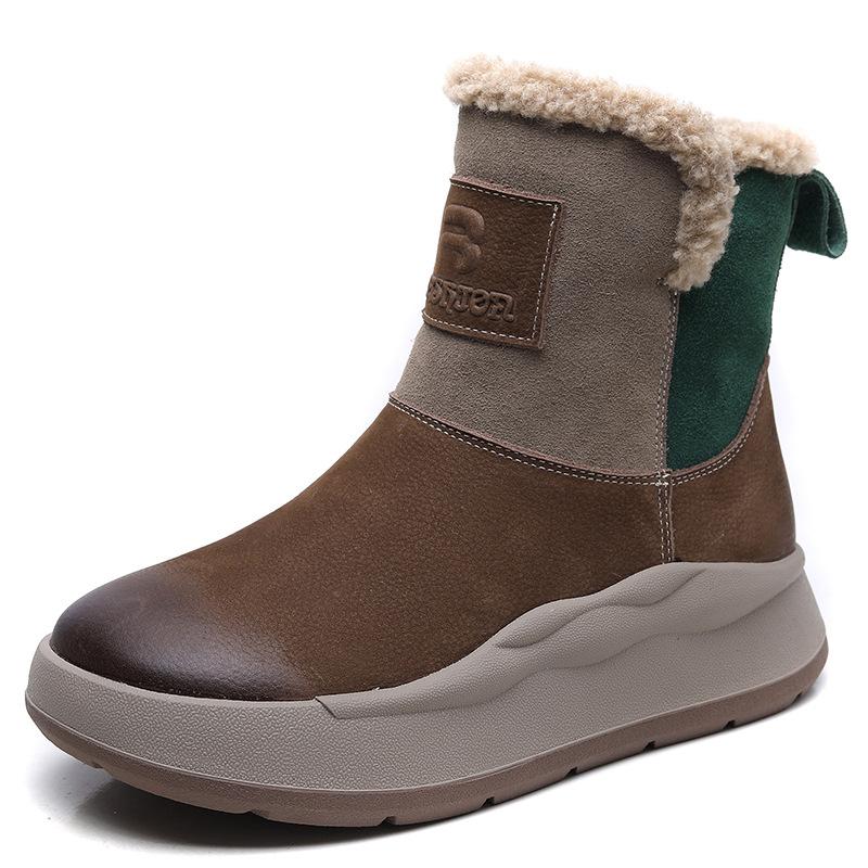 Móda GKTINOO 2025 Zima Nové Pravá Kůže Silná Podrážka Vlna Teplé Kotníkové Boty Dámské Platforma Boční Zip Sněhule
