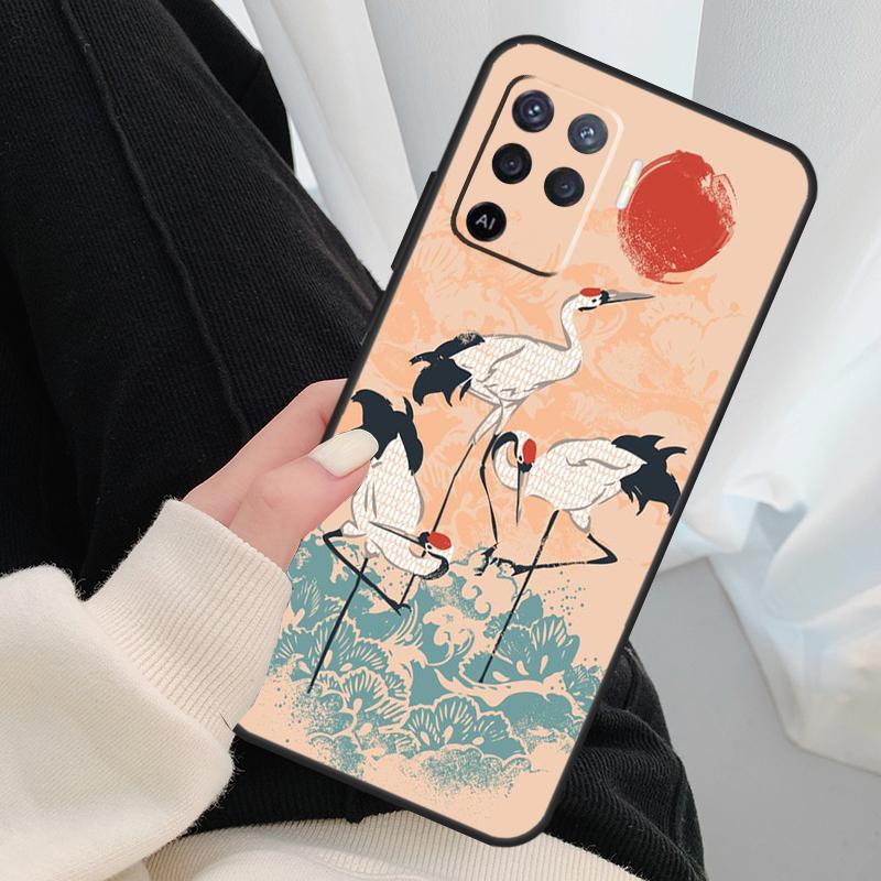 Japanese Cranes Art Case For Oppo A17 A57 A77 A40 A78 A54 A74 A94 A76 A16 A96 A18 A60 A80 A38 A58 A98 A15 A5 Pro