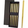 Gold Stainless Steel Chopsticks - Reble Chopsticks - 5 Pairs Dishwasher Safe Metal Chopsticks - Easy To Use - Pressure Line Lightweight Chop Sticks-