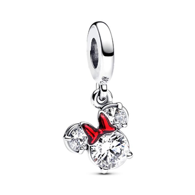 Disney Mickey Minnie Friends Dangle Charm Beads European Silver Bracelet Necklace DIY Jewelry Gift for Kids