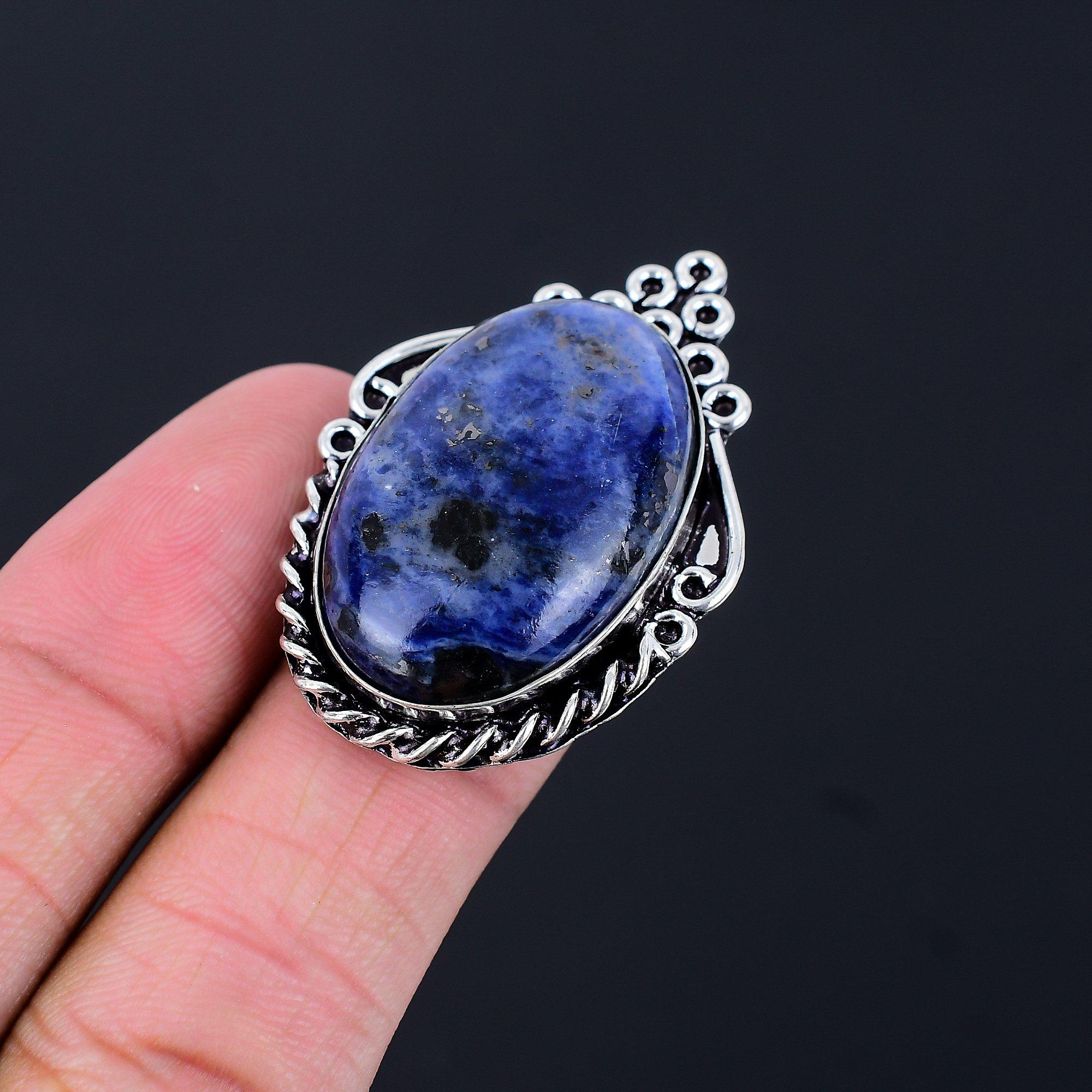 925 Silver Oval Sodalite Stone Anniversary Engagement Ethnic Ring Jewelry US 7.5 7.5