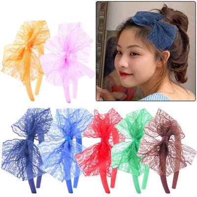 Haarbänder aus Netzspitze mit Schleife für Frauen und Mädchen, solides Haarband mit großer seitlicher Schleife und Zähnen, rutschfeste Stirnbänder, Sommer-Haar-Accessoires